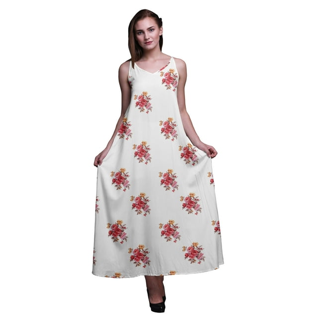 Bimba Robe Longue Sans Manches à Bretelles Spaghetti Imprimée Florale en Rayonne pour Femmes - TTTG