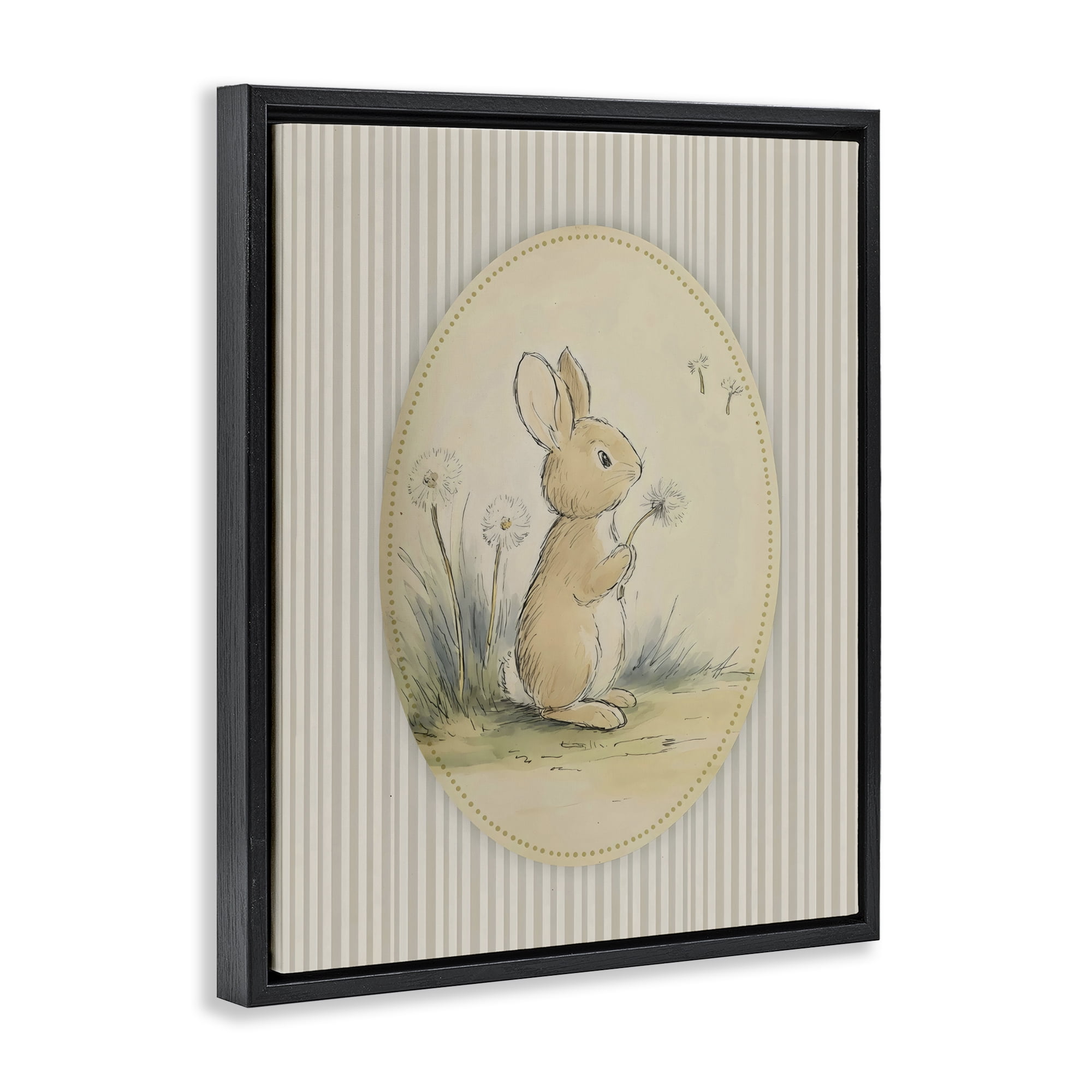 Stupell Industries Baby Bunny in Dandelions Black Framed Floater Canvas Wall Art, design by Arlington Prints
