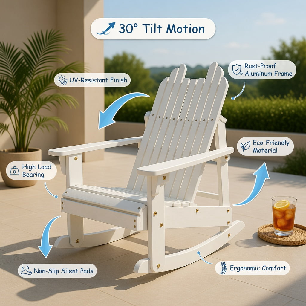Hommoo 2-Person Fir Wood Adirondack Rocking Chair for Outdoor Backyard, Poolside & Patio, Weather-Resistant, Slatted Breathable Seat, White