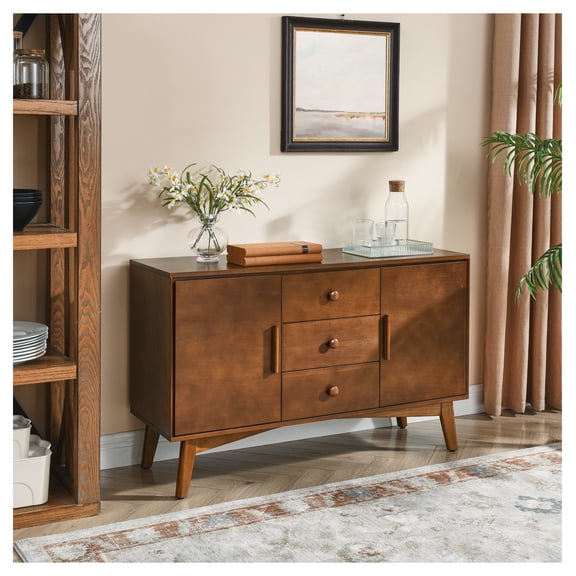 47.3" Modern Sideboard Buffet Cabinet with 2 Doors & 3 Drawers, Walnut Finish, Console Storage