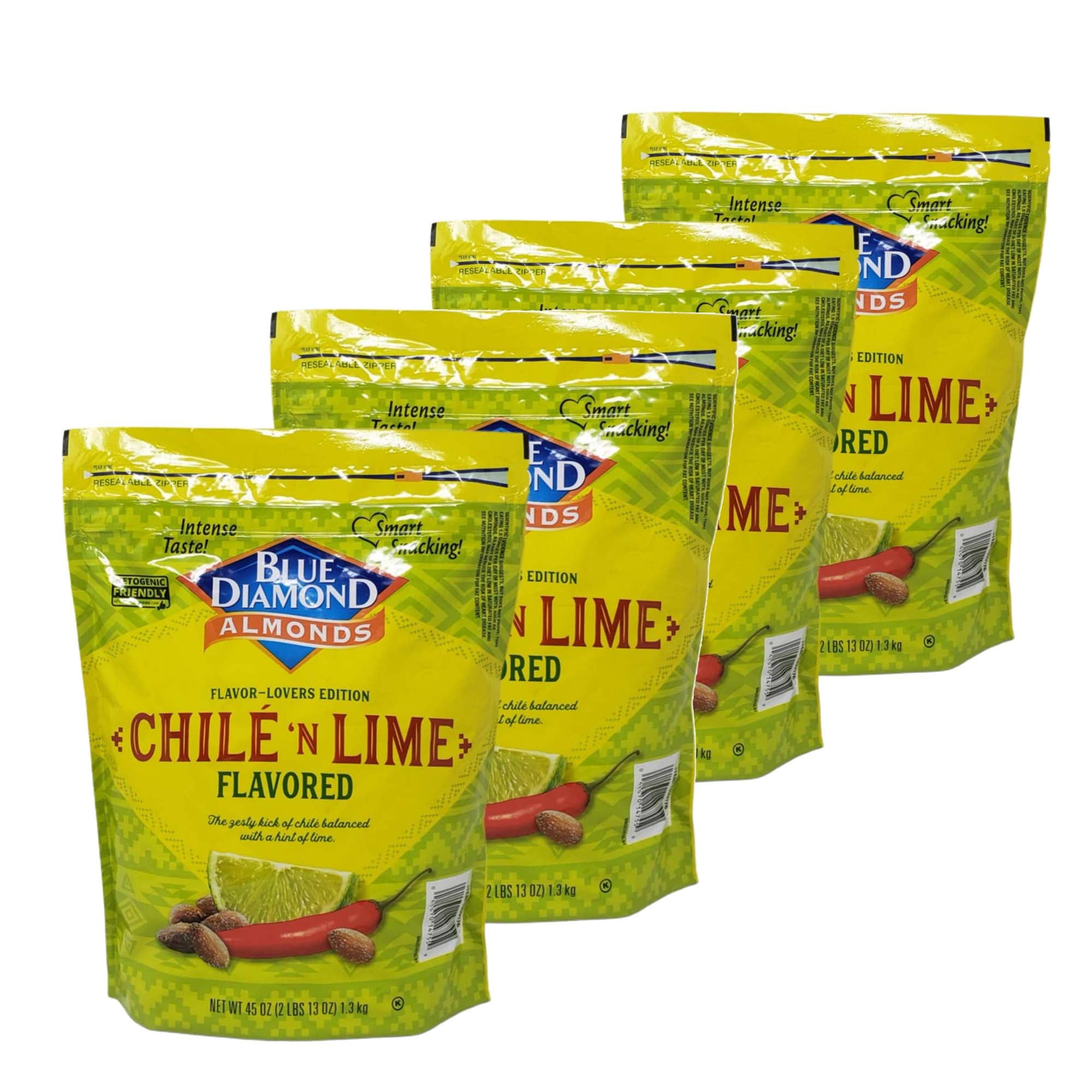 4 PACK Blue Diamond Almonds Chile N Lime Flavor 45 Oz