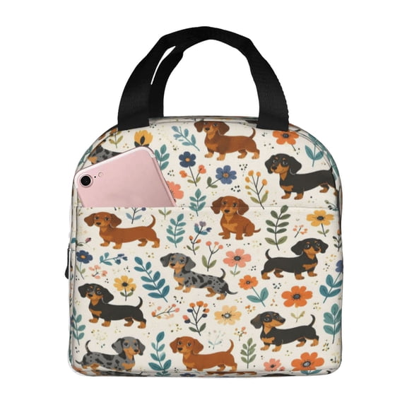 Cute Dachshund Dog Lunch Bag Reusable Thermal Lunch Box with Handle for Women and Men