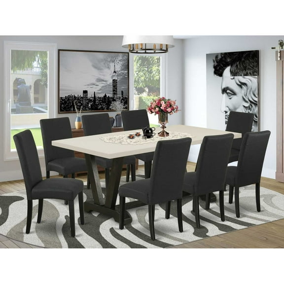 East West Furniture V-Style 9-piece Wood Dining Set in Black/White