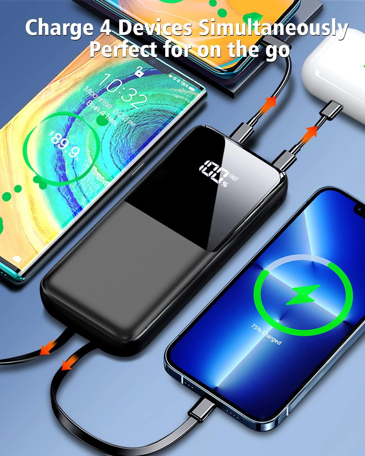 Portable Charger w/ Built-in Cables 15000mAh, Fast Power Bank
