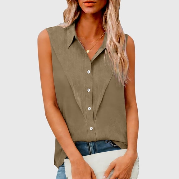 Summer Blouses for Women Sleeveless Dressy Vest Lightweight Cardigan Wrinkle-Free Buckle Down Lapel Office Work Tops