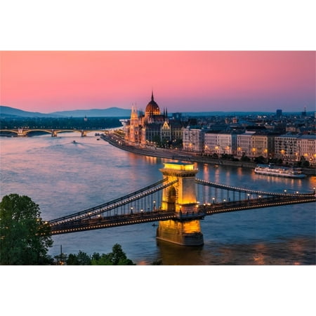 GreenDecor Polyster 7x5ft Budapest Cityscape Backdrop Chain Bridge Photography Background Danube River Parliament Building Buda Castle Adult Lovers Artistic Portrait Holiday Travel Photo Studio
