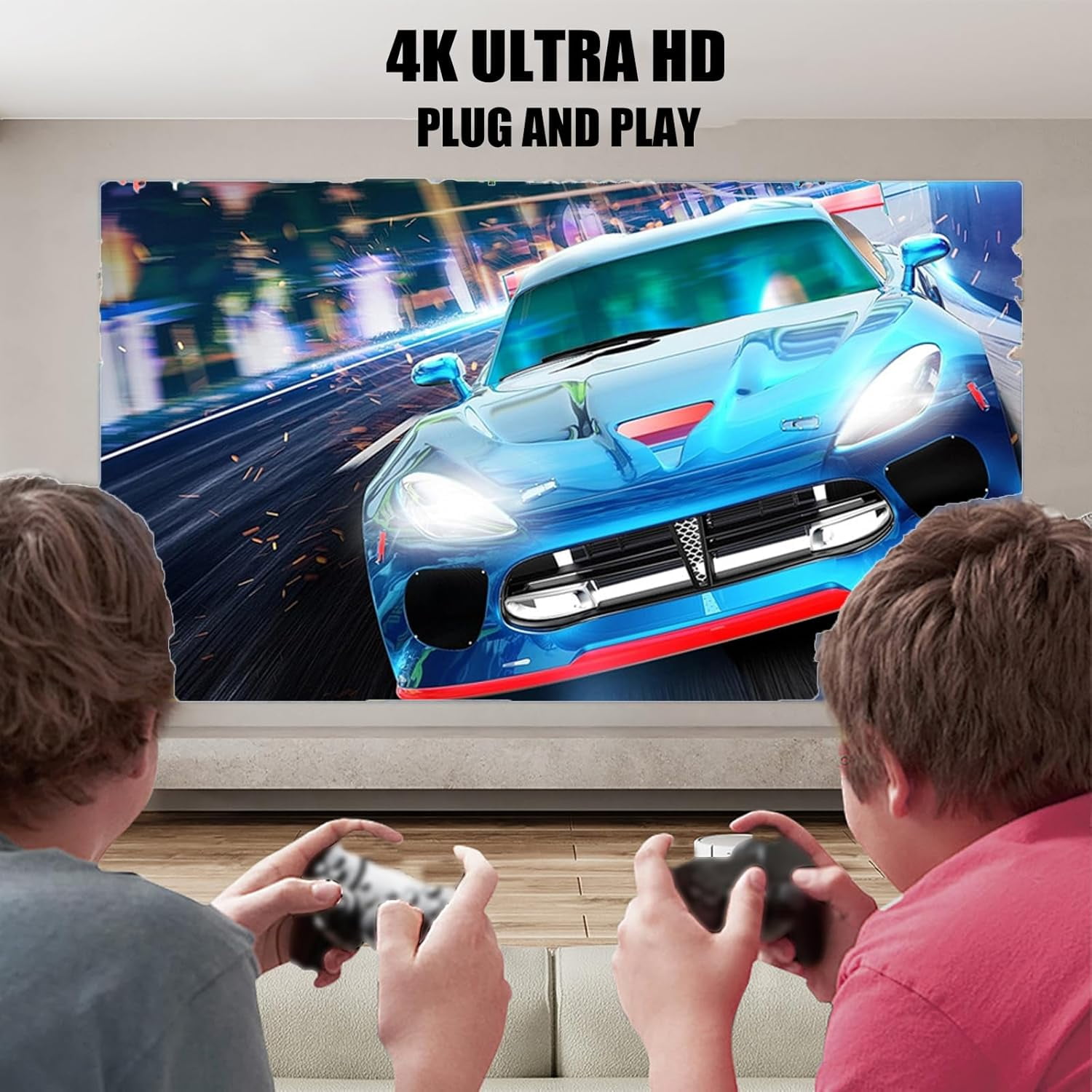 Nostalgic Projector, 4K Projector With Retro Gaming Console, Arcade Projector, Smart Projector With Built In 20000+ Games, Max 300 Game Projector, Retro Game Projector With 2 Wireless Controllers