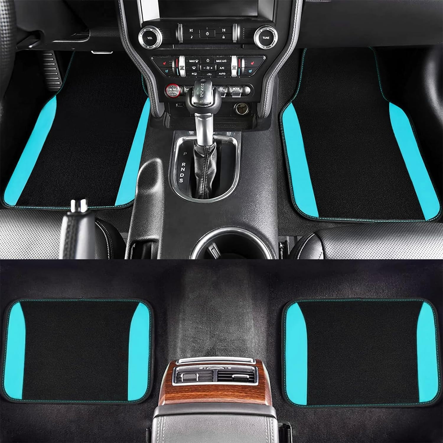 Flying Banner Car Seat Covers Front Seats Rear Bench Polyester car seat Protectors Easy installations Rear Bench Split Classic Man Lady Truck (Full Set - Low Back - Combo Pack, Black Mint Blue)