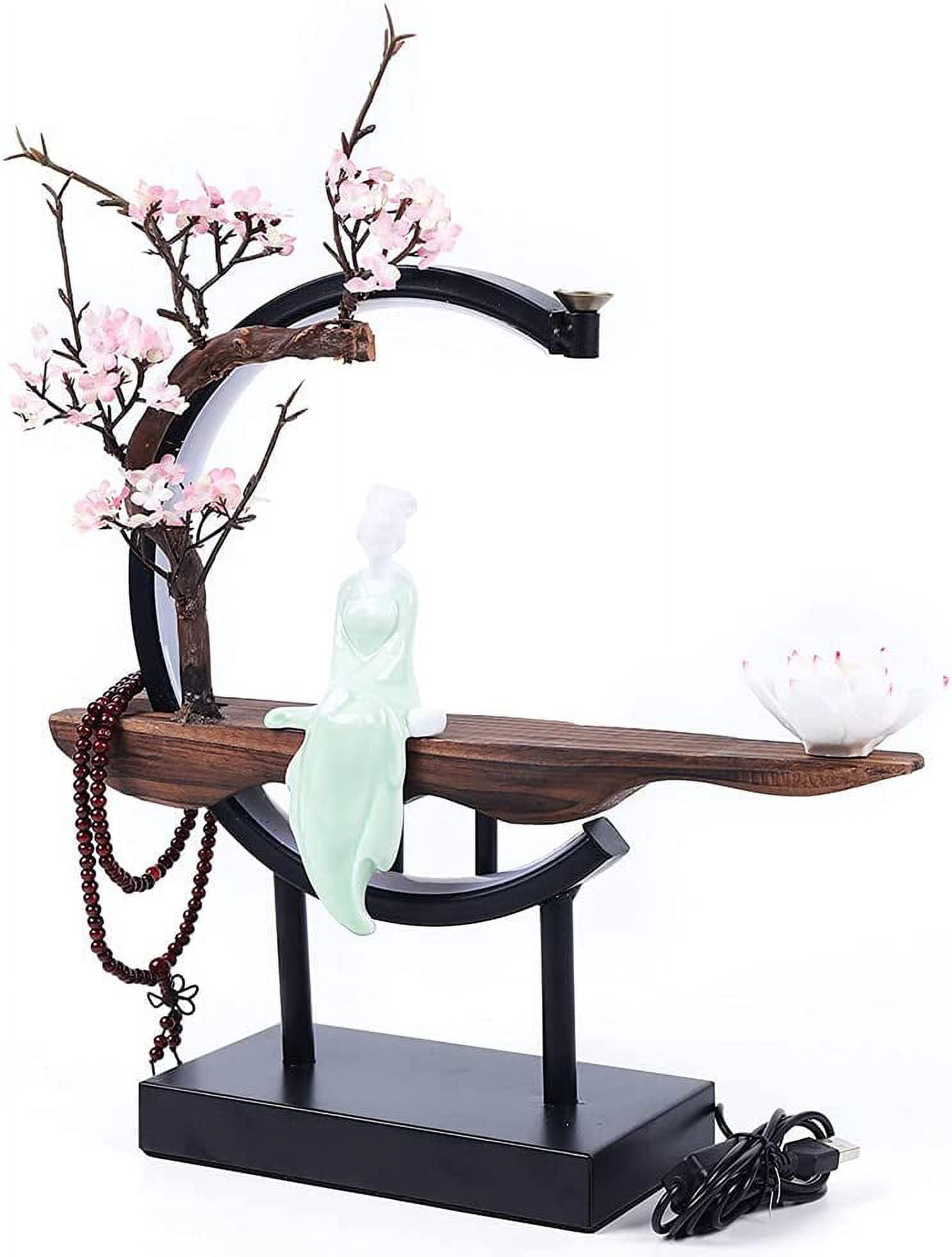 Desktop LED Backflow Incense Burner Backflow Incense Stick & Cone Burner Holder Ceramic Cone Incense Holder Ancient Style Backflow Incense Burner Ornament