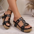 thumbnail image 3 of Women's Wedge Sandals Slip On Cork Platform Beach Sandal Fashion Metallic Comfortable Walking Dressy Shoes Black Size 9, 3 of 9
