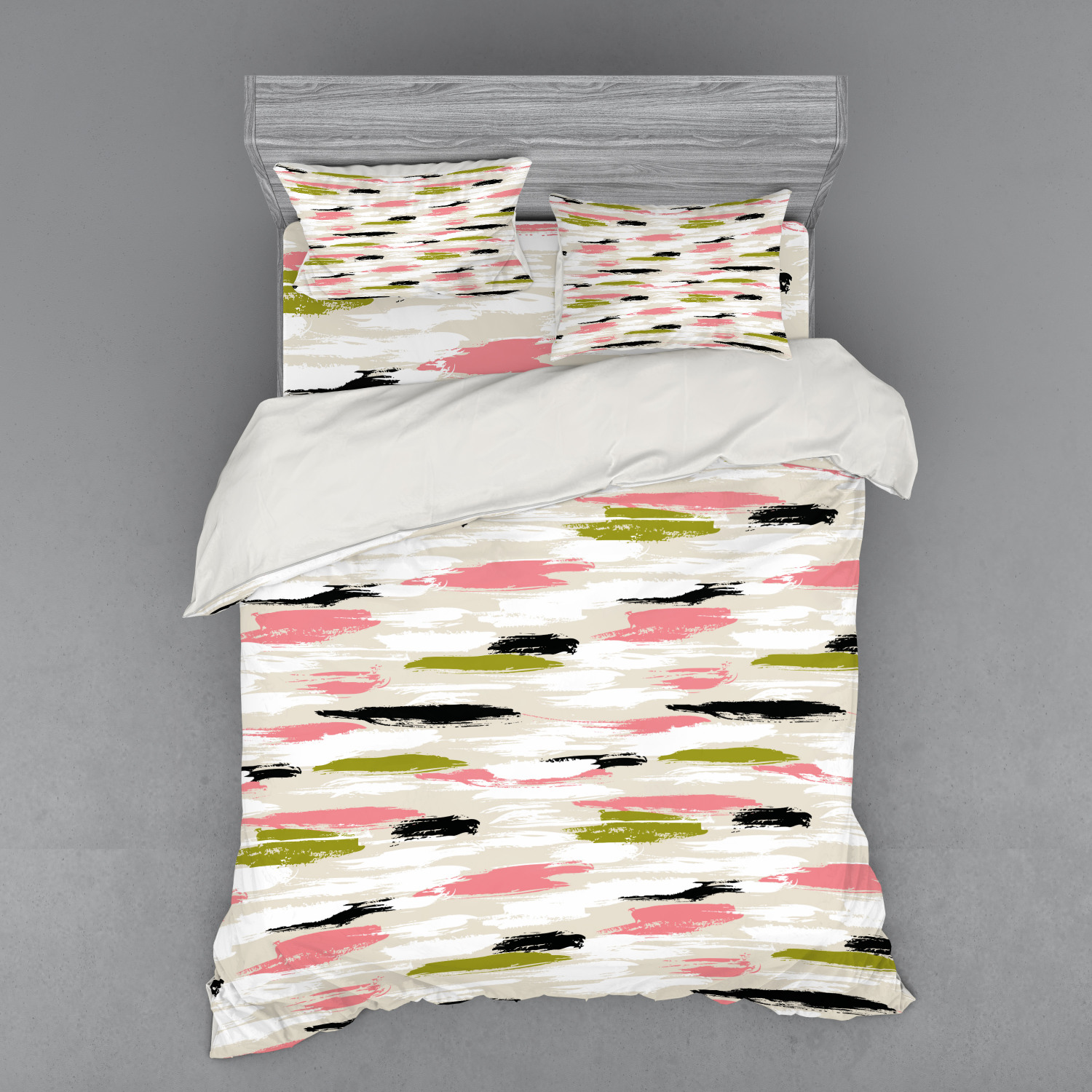 Ambesonne Art Duvet Cover Set, Bold Pattern with Thick Brushstrokes and Stripes Hand Painted Boho Print, Bedding Set with Shams and Fitted Sheet, 3 Sizes, by