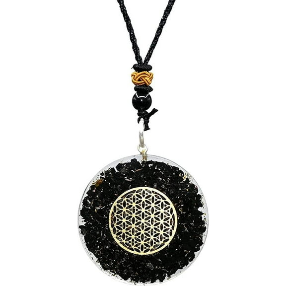 Shungite Organite Necklace Round, Flower of Life