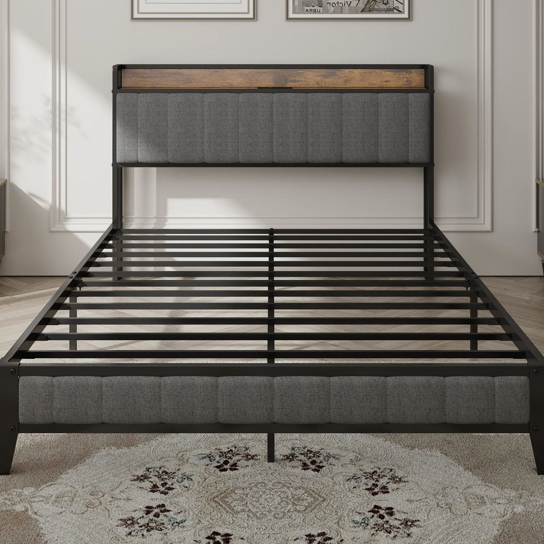 Queen Size Upholstered Bed Frame - American Craftsmanship, Stable Support, Bedroom Appeal