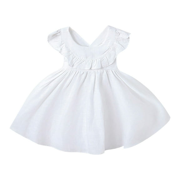 Toddler Girl Dress Flutter Sleeve A-Line Tiered Swing Cute White Dresses For Girls Toddler Birthday Dress Party Dresses For Girls
