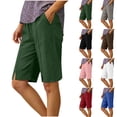 thumbnail image 1 of Shorts hasta la Rodilla para Mujer - Bermudas Casuales de Pierna Recta con Abertura Lateral, de Cintura Alta, Shorts de Verano con Bolsillos, Verde L, 1 of 9