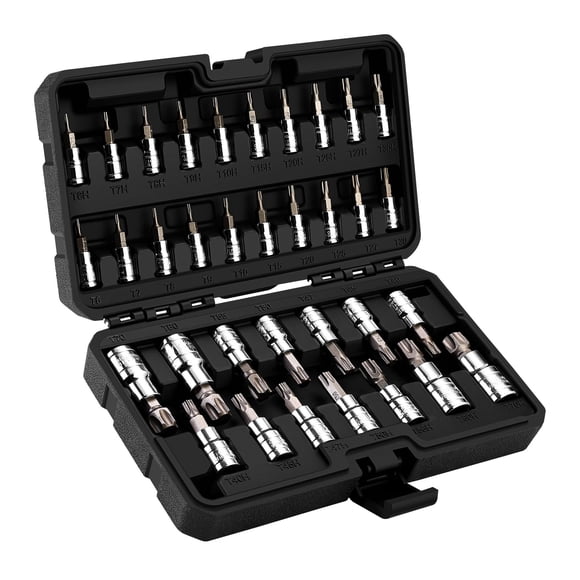 DEKOPRO Ensemble de 34 Douilles à Embout Torx, Ensemble de Douilles à Embout Étoile, Acier Allié S2 de Qualité Supérieure et Acier Cr-V, Étoile Pleine et Inviolable T6 - T70, Embouts de Disque SAE wit