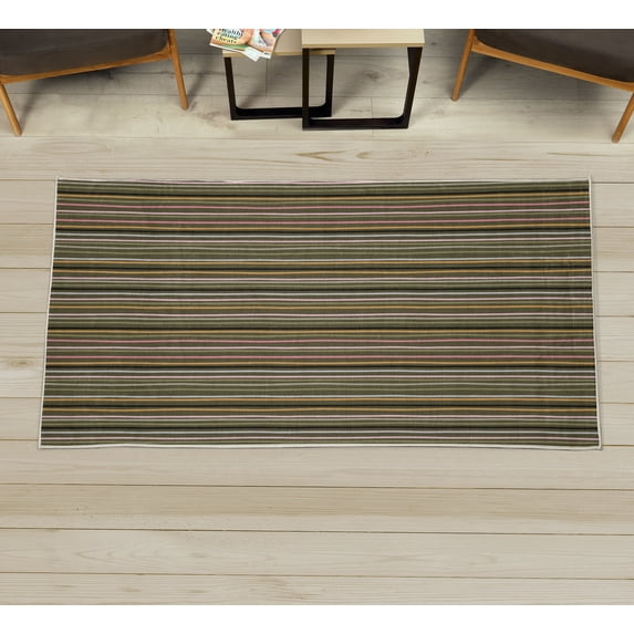 Geometric Decorative Rug, Retro Vertical Bands Wavy Striped Lines Hand Drawing Abstract Illustration, Quality Carpet for Bedroom Dorm and Living Room, 6 Sizes, Slate Brown, by Ambesonne
