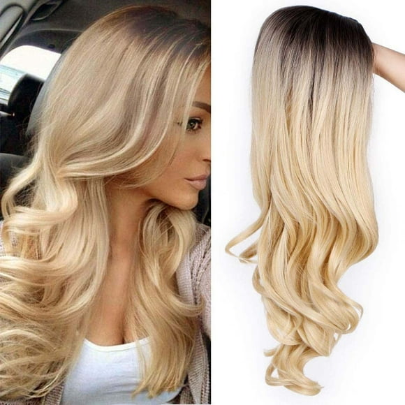 EARKITY Blonde Wig, Blonde Lace Front Wig for Women, Long Curly Wavy Bob Brown to Blonde Synthetic Lace Wigs, Natural Hairline Colored Wigs for Women