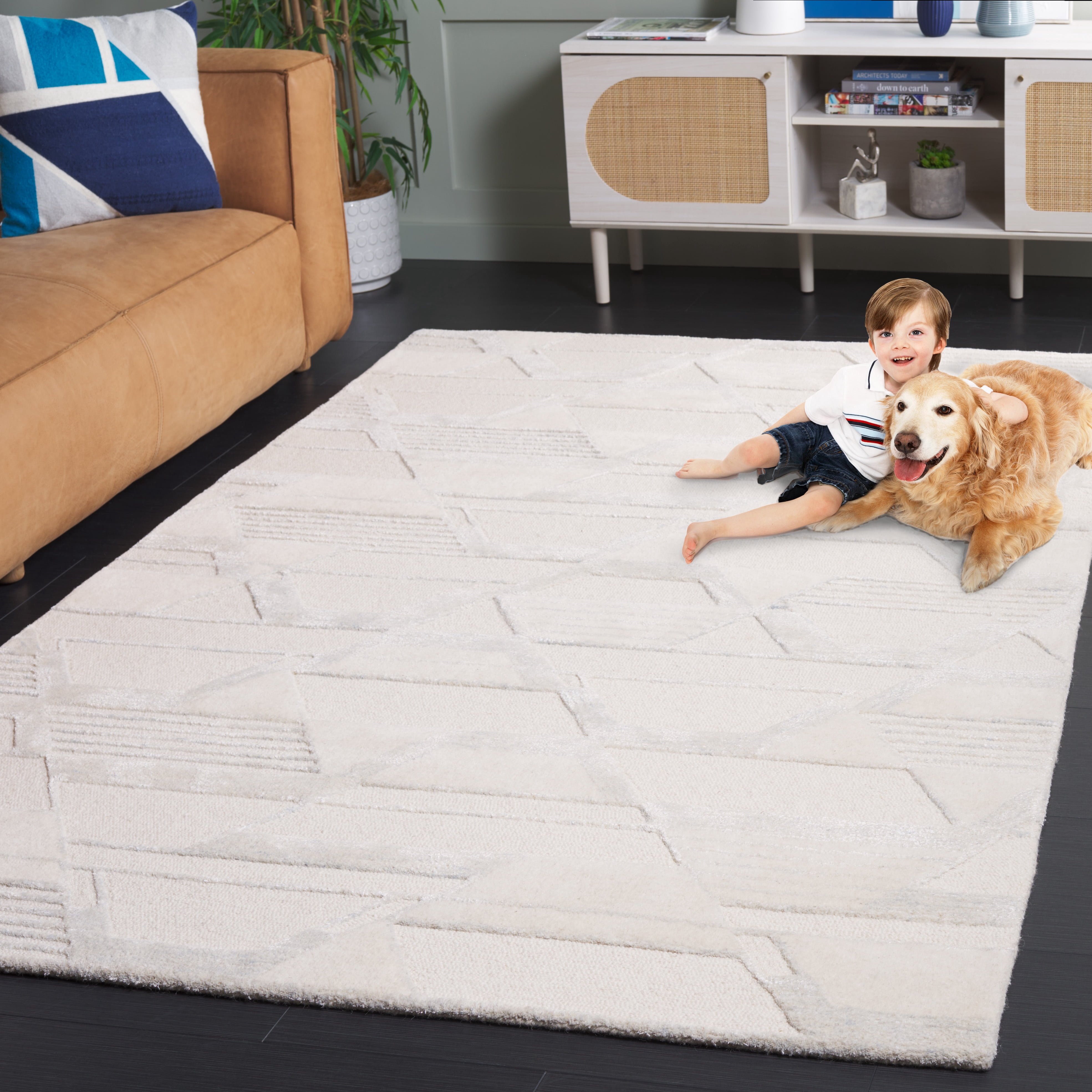 SAFAVIEH Mykonos Mia Abstract Area Rug, Ivory/Blue, 3' x 5'