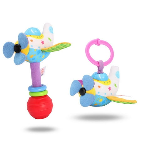 2Pcs Pull-Down Stroller Toy + Hand bell Baby Rattle Toys Car Seat Crib Bed Pram Plush Hanging Rattle