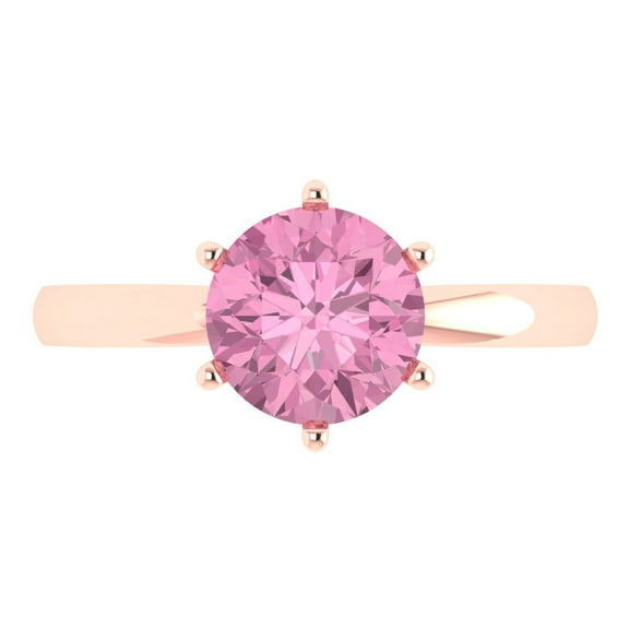Solitaire Engagement Ring for Women - 2ct Simulated Pink Diamond in 14K Rose Gold Promise Ring