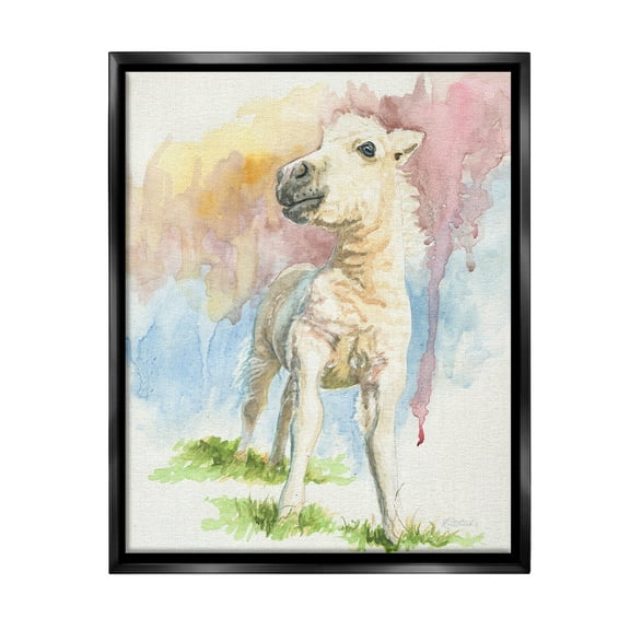 Stupell Industries Modern Foal Painting Animals & Insects Painting Black Floater Framed Canvas Art Print Wall Art, 17 x 21