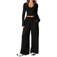 thumbnail image 2 of 3 Piece Yoga Set For Women Crewneck Tank Tops Wrap Side Tie Long Sleeve Tops Wide Leg Pants Fall Workout Stretchy Outfits, 2 of 5