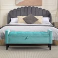 thumbnail image 6 of Velvet Storage Bench, Upholstered Bed Bench with Storage, End of Bed Ottoman with Wooden Legs,Bedside Storage Bench for Bedroom, Living Room, or Entryway, Teal, 6 of 9