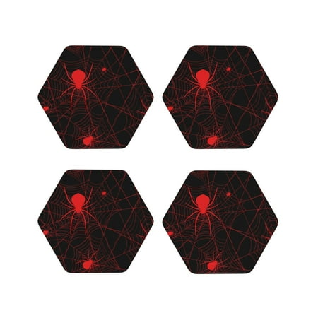 

Tebeau Red Spider On The Web Print Set of 4 Leather Drink Coasters Round Cup Mat Pad for Home and Kitchen Use 4 -Hexagon