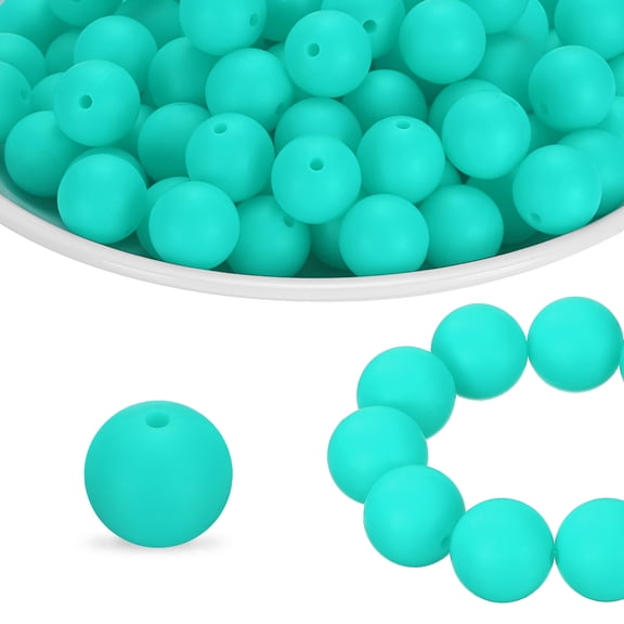 65Pcs Silicone Beads 15mm Round Rubber Focal Beads Bulk for Pens Keychain Bracelet Necklace DIY Crafts Making, Turquoise Green