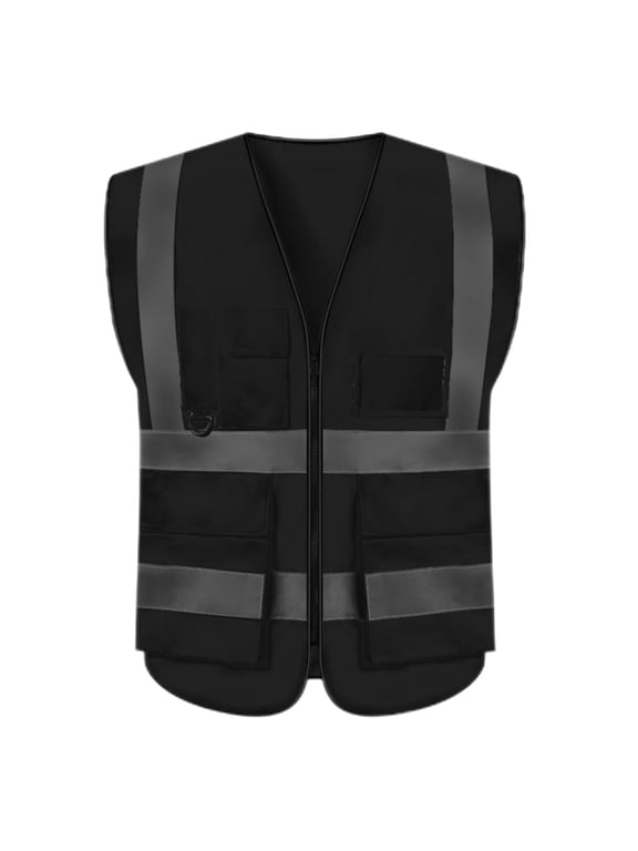 High-Visibility Safety Vest for Men And Women Sleeveless Zipper Front Reflective Strips Jacket for Emergency,Construction,Work,Cycling A-Black