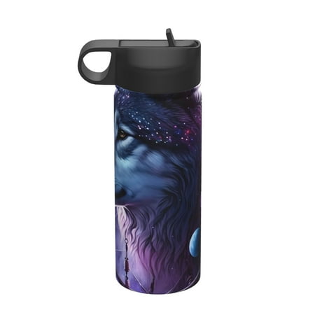 

Fuzoiu Feathered Wolf Print 18oz Insulated Sports Kettle Outdoor Sport Gym Stainless Steel Water Bottle With Straw Lid