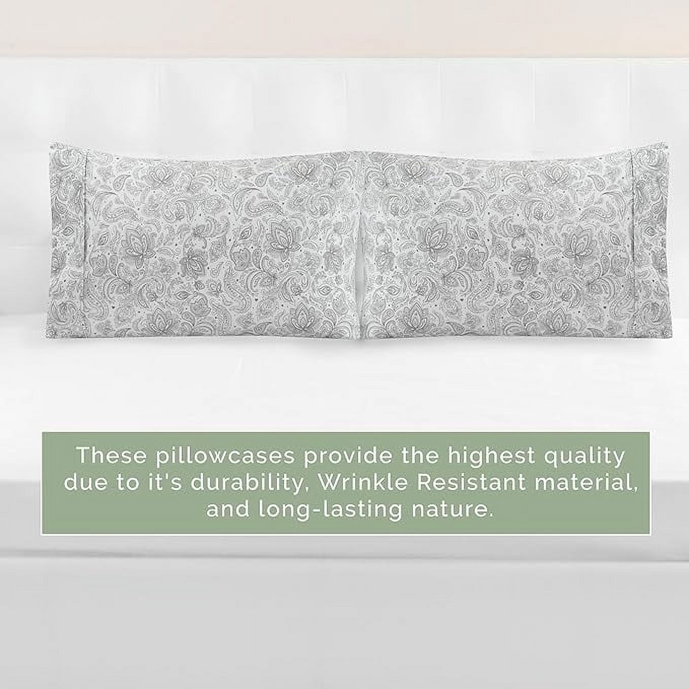 Elegant Comfort Set of 2 Ultra Soft Floral Pint Pillowcases - 1500 Hotel Quality Microfiber, Smooth Envelope Closure - King, Paisley Gray