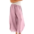 thumbnail image 2 of JUUNthy Casual Pants for Womens, Elastic Waist Lace Hem Wide Leg Baggy Fit Lightweight Summer Trousers with Pockets Pink XL, 2 of 15