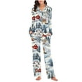 thumbnail image 6 of Women Christmas Pajama Set Long Sleeve Fleece Sleepwear Two Piece Pjs Winter Loungewear Snowman Print Nightwear, 6 of 7