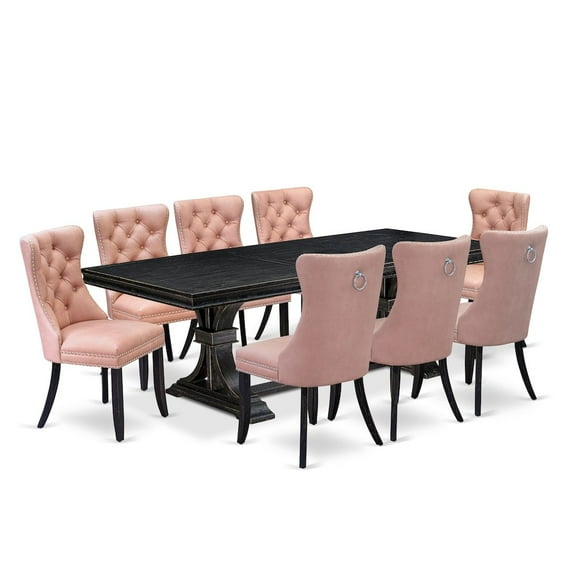Luxe by East West Furniture 9 Pieces Dining Table Set a Rectangle Table and 8 Dining Chairs
