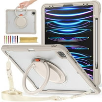 Dcase for iPad Pro 12.9 inch 2022/2021/2020/2018 Dual-Layer Protection Case, Shockproof Heavy Duty Rugged Protective Built-in 360°Rotation Stand Handle with Adjustable Shoulder StrapCase,Khaki