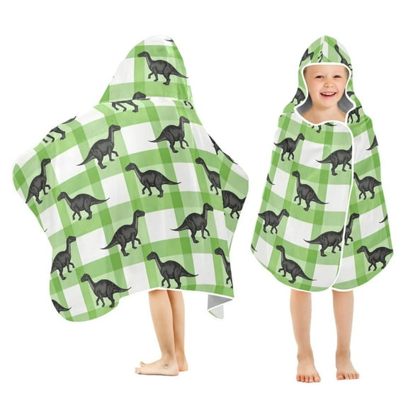 joogoo Dinosaur on Checkered Kids Hooded Beach Towel Baby Bath Towel 23.5"x50"
