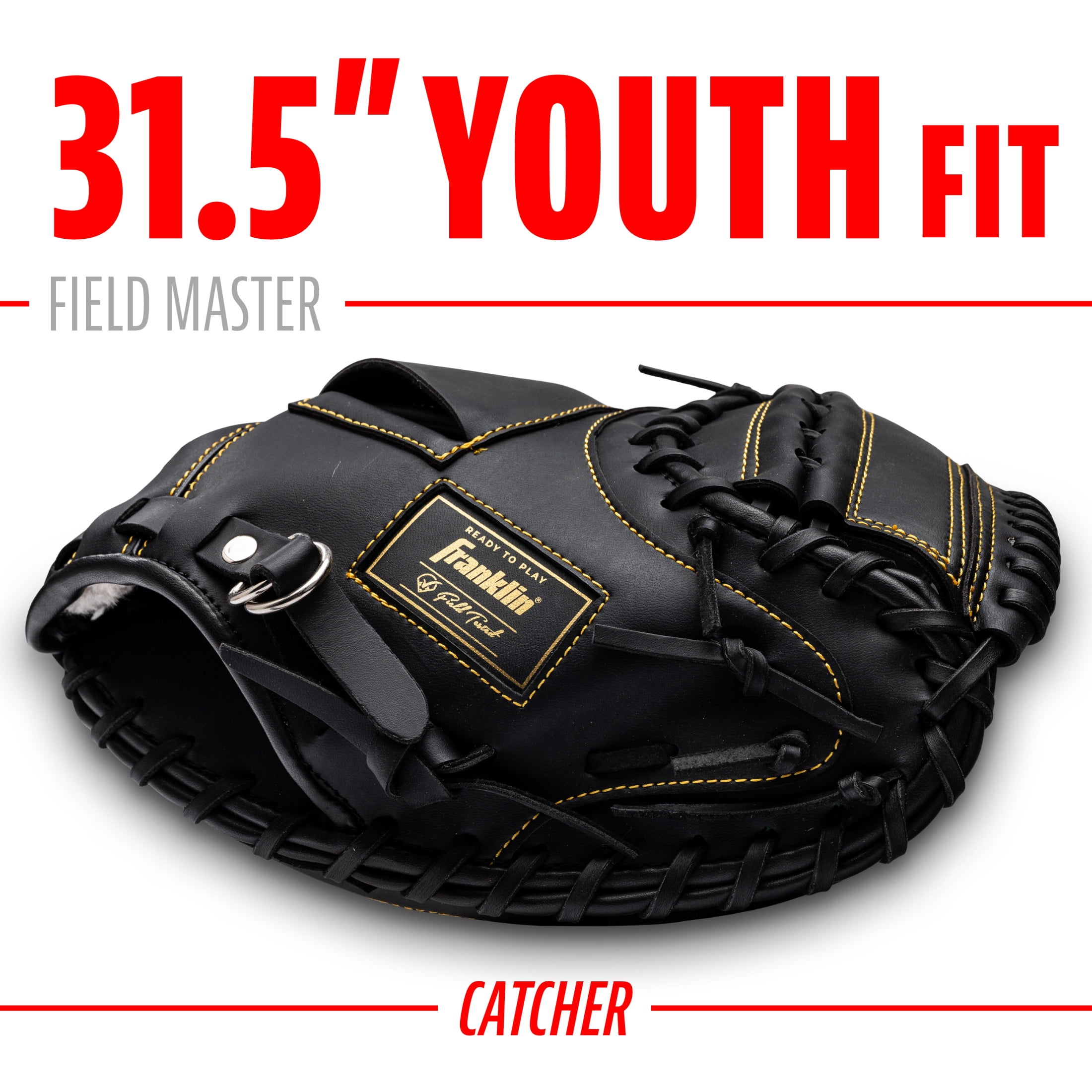 Franklin Sports Field Master Baseball Catcher's Mitt, 31.5 in, Black/Gold, Right Hand Throw