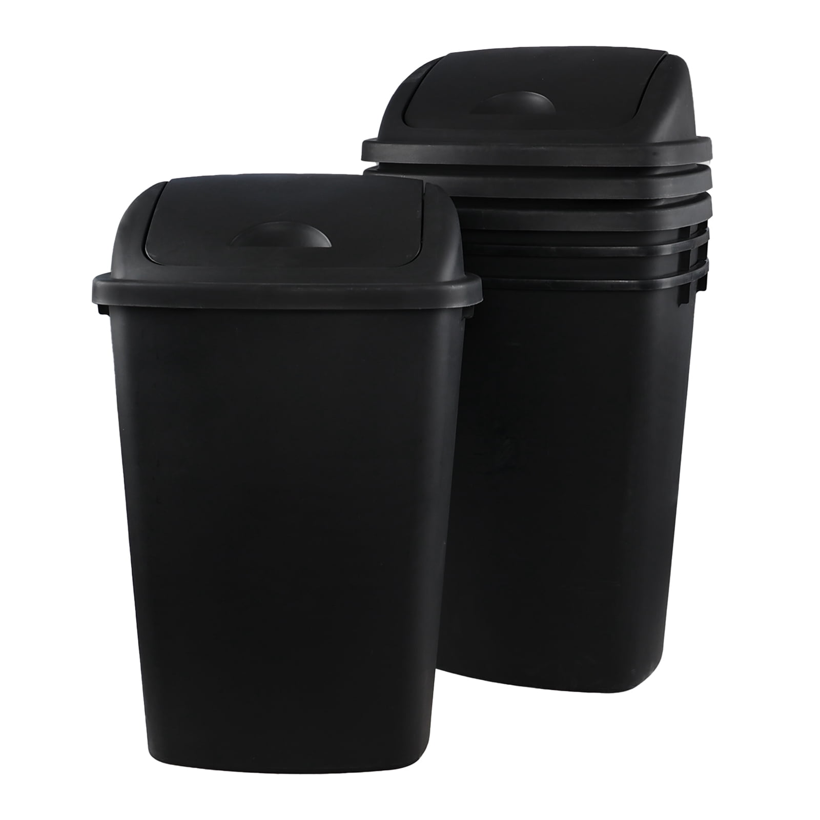 Cand 4-Pack 13 Gallon Kitchen Trash Can with Swing Lid, Plastic Kitchen Swing Top Garbage Can, Black