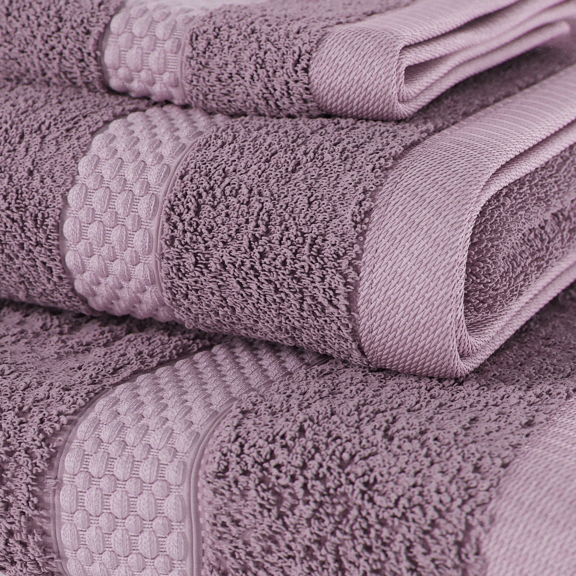 Beautiful by Drew Barrymore 6-Piece Dobby Bath Towel Set, Soft 100% Cotton, Rose Pink