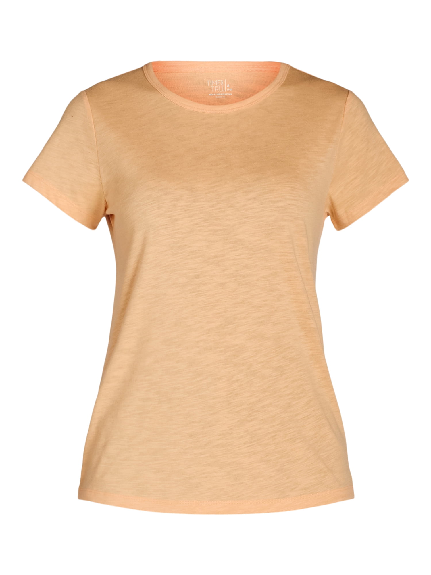 Time and Tru Women’s Slub Jersey Crewneck Tee with Short Sleeves, Sizes XS-XXXL