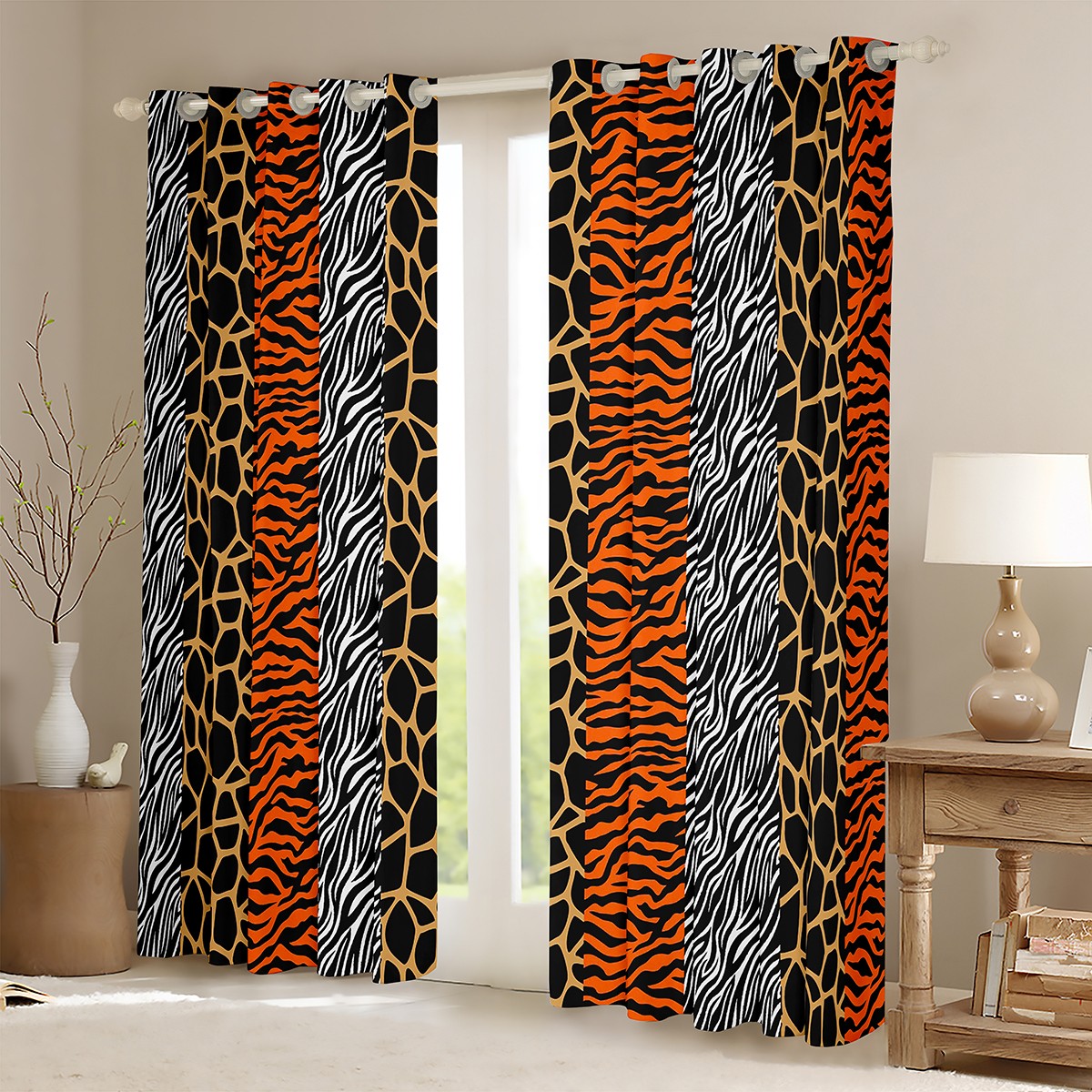 Homewish Fashion Cheetah Print Black Out Curtains, Wildlife Leopard Lover Curtains Pack of 2 (42x63 Each), Modern Art Orange Polkadots Bedroom Curtains, Curtains and Drapes Room Decor