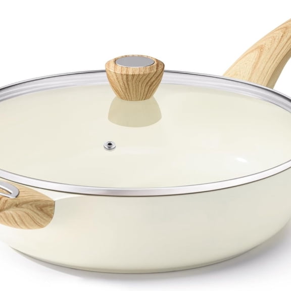 Ceramic Nonstick Frying Pan Skillet with Lid, 12 Inch Large Deep Frying Pan, 5 Qt Saute Pan, Induction Pan, Healthy Non Toxic Cooking Pan with Helper Handle