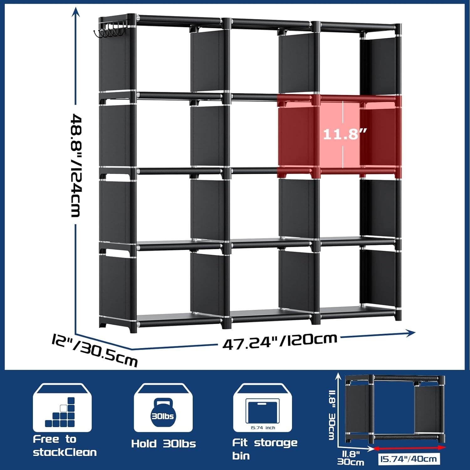DERCLIVE DIY Grid Shelf Bookshelves, Bookcase 12 Cube Storage Organizer Tall Portable Bookshelf Vertical Shelves for Storage, Black