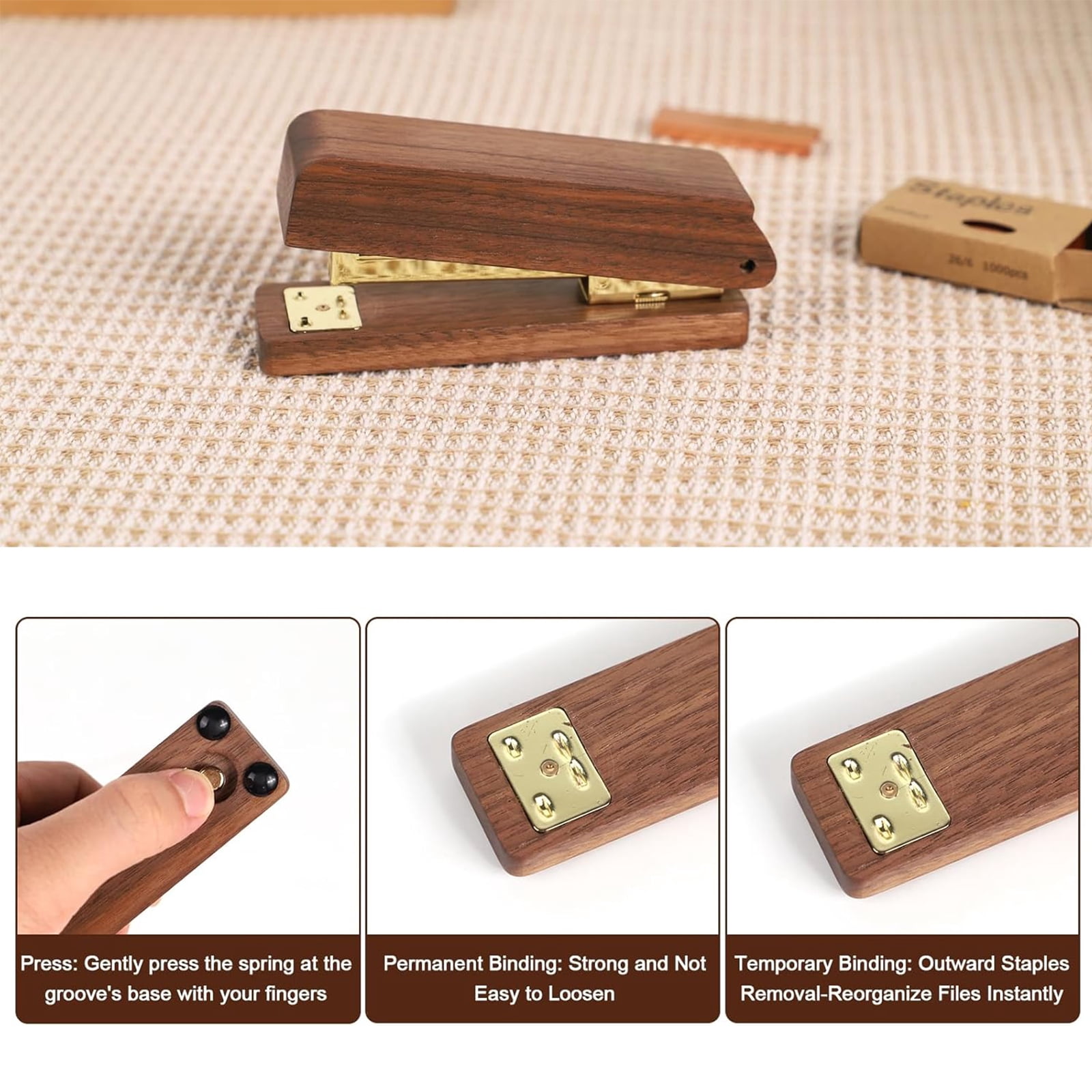 MultiBey Solid Black Walnut Wood Stapler, 25-Sheet Heavy Duty Office Stapler with 1000 Staples