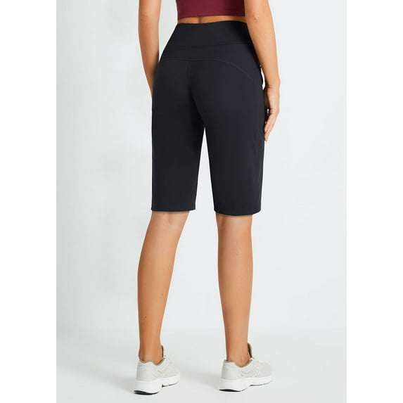 BALEAF Women's 12" Atheltic Long Shorts Knee Length High Waisted Bermuda Shorts with Pockets Black XXL