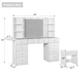 thumbnail image 3 of Vanity Desk & Power Outlet, Makeup Vanity with Mirror and 10 LED Lights, 3 Lighting Modes Brightness Adjustable, Makeup Table with 4 Shelves and Fold-up Panel, Vanity Set for Bedroom, 3 of 7