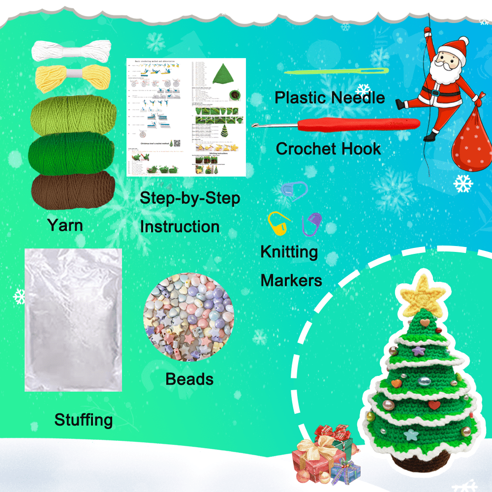  AUGVO Christmas Crochet Kit for Beginner, Crochet Kits for  Adults, Crochet Stater Kit with Step-by-Step Tutorials, Yarn Knitting  Projects for Adults and Kids, Christmas Decoration DIY Knitting