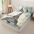 thumbnail image 2 of Erosebridal Vintage Parisian Zipper Twin Comforter Sets with Fitted Sheet and 2 Pillowcases,Eiffel Tower Pattern Zipper Bedding Set,Teal Black White,Grey Reversible, 2 of 6